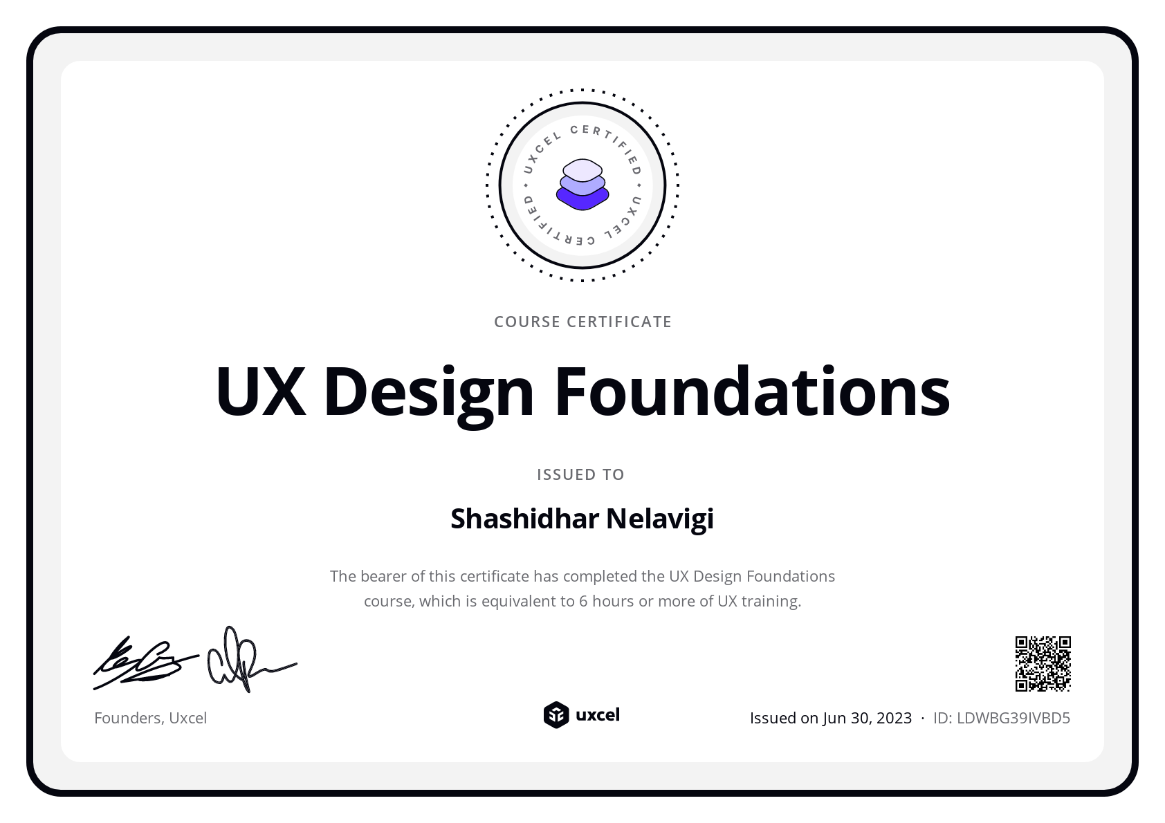 Shashidhar Nelavigi's certificate